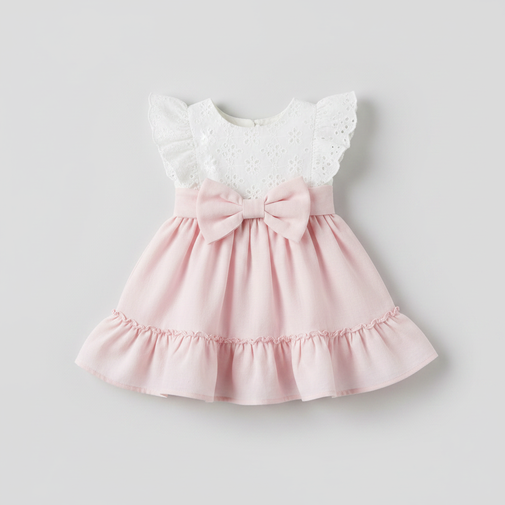 Vestido Infantil Perla Rosa con Bordado Inglés