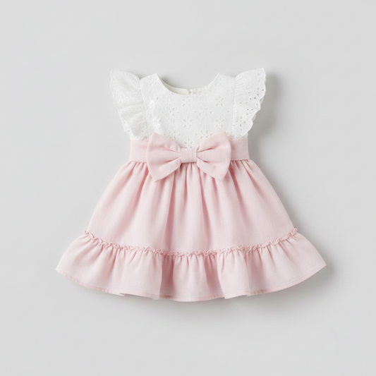 Vestido Infantil Perla Rosa con Bordado Inglés